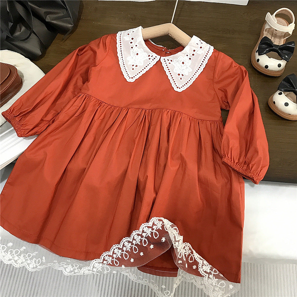 Lace Collar Solid Color Dress