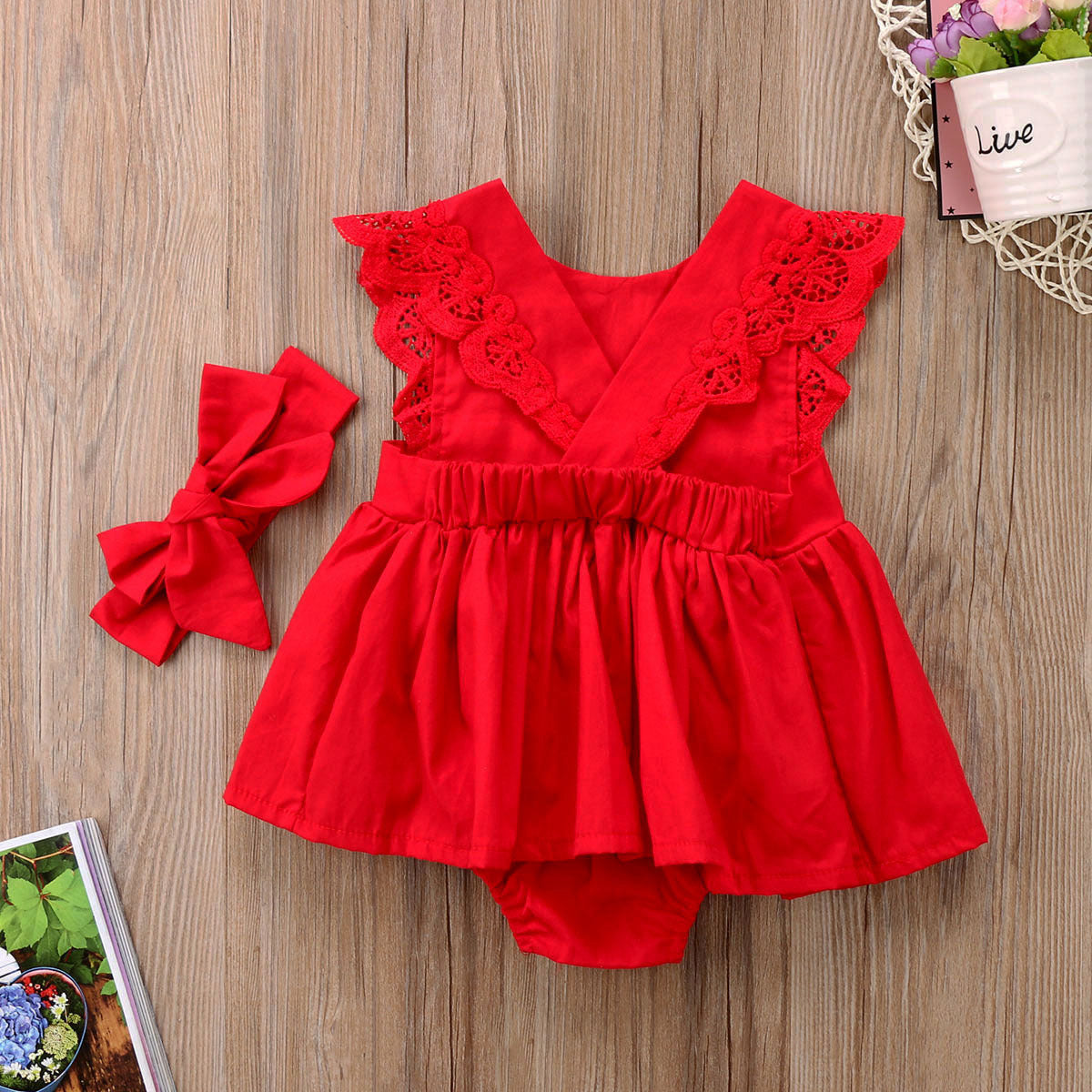 Frilled Red Dress For Girls