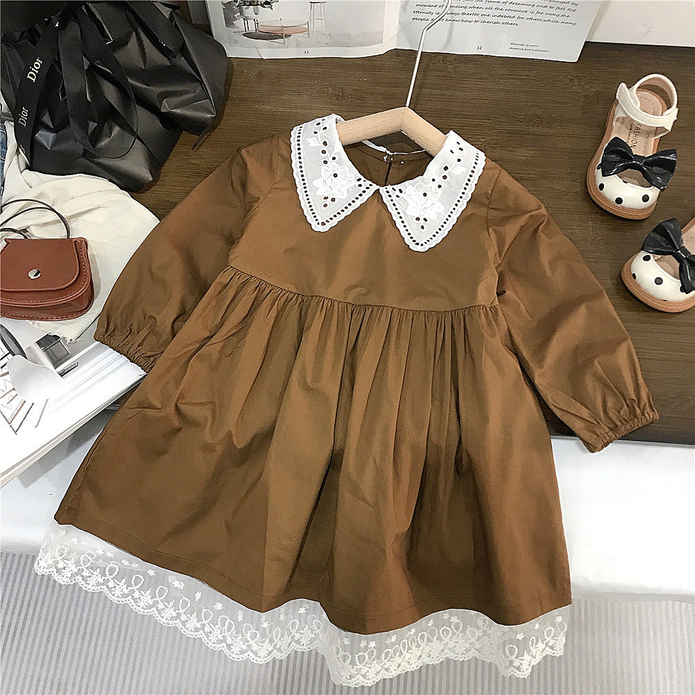Lace Collar Solid Color Dress