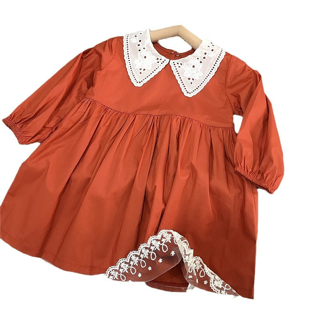 Lace Collar Solid Color Dress
